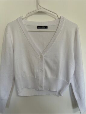 White V-Neck Cropped Cardigan Sweater